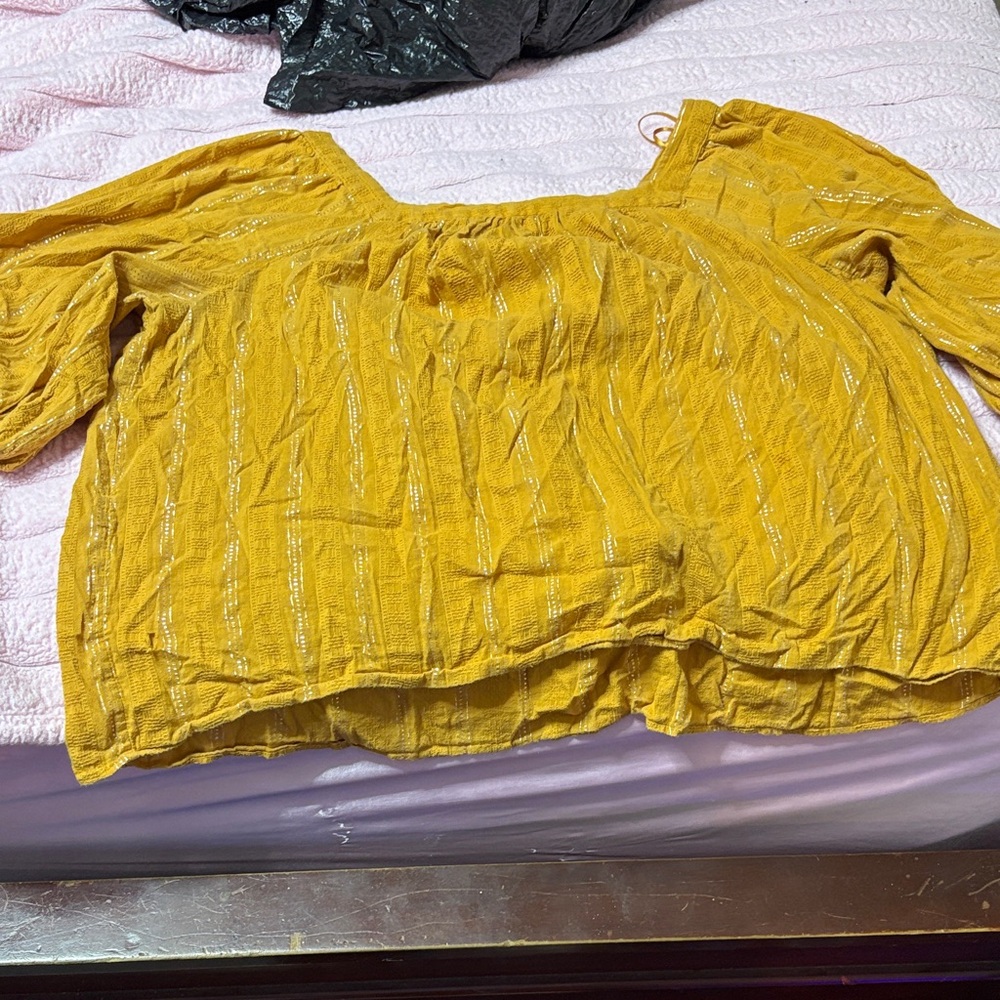 LC Lauren Conrad Mustard Blouse with Silver Accents